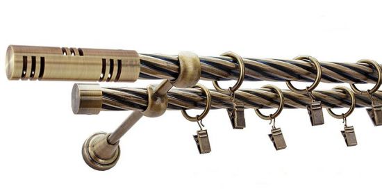 Karnisz ELIS Antyk Mosiądz, Podw&oacute;jny 19 + 19 rura skrętna