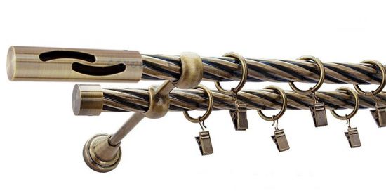 Karnisz FALKO Antyk Mosiądz, Podw&oacute;jny 19 + 19 rura skrętna