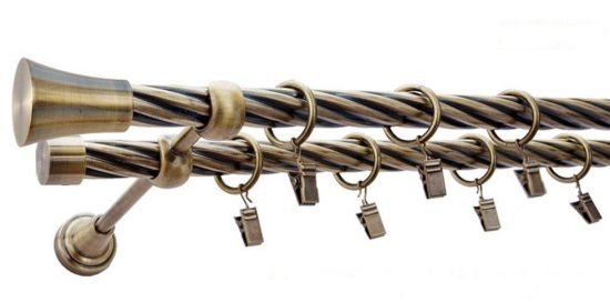 Karnisz MONACO Antyk Mosiądz, Podw&oacute;jny 19 + 19 rura skrętna