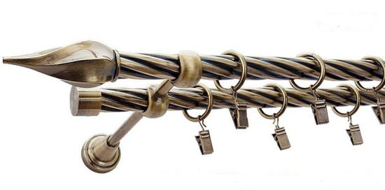 Karnisz TWISTER Antyk Mosiądz, Podw&oacute;jny 19 + 19 rura skrętna