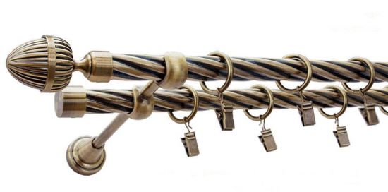 Karnisz ODEON Antyk Mosiądz, Podw&oacute;jny 19 + 19 rura skrętna