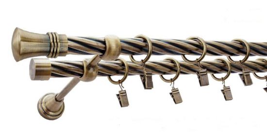 Karnisz PRINCE Antyk Mosiądz, Podw&oacute;jny 19 + 19 rura skrętna