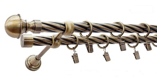 Karnisz BOSTON Antyk Mosiądz, Podw&oacute;jny 19 + 19 rura skrętna