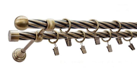 Karnisz KULA Antyk Mosiądz, Podw&oacute;jny 19 + 19 rura skrętna