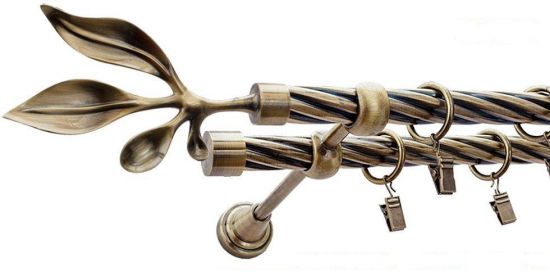 Karnisz BAWARO Antyk Mosiądz, Podw&oacute;jny 19 + 19 rura skrętna