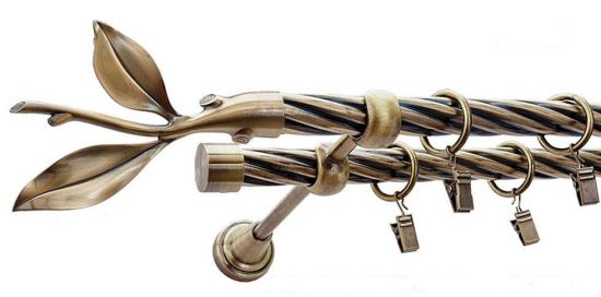 Karnisz LISTEK Antyk Mosiądz, Podw&oacute;jny 19 + 19 rura skrętna