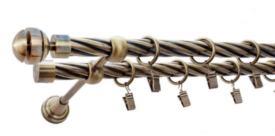 Karnisz GLORY Antyk Mosiądz, Podw&oacute;jny 19 + 19 rura skrętna