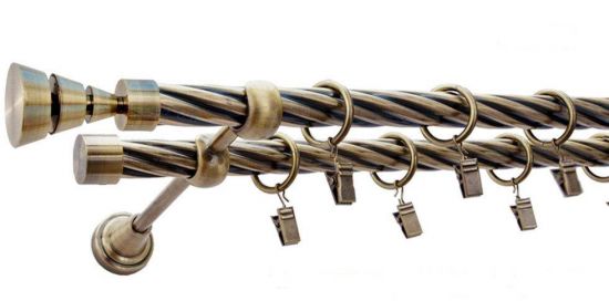 Karnisz STYLUS Antyk Mosiądz, Podw&oacute;jny 19 + 19 rura skrętna