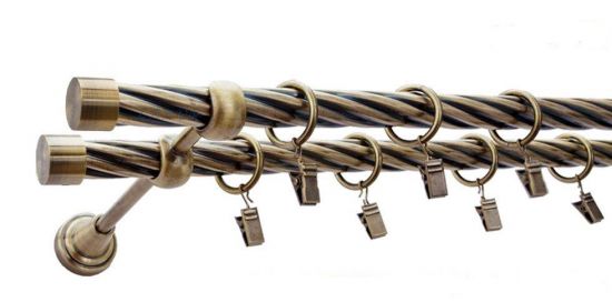 Karnisz ZAŚLEPKA Antyk Mosiądz, Podw&oacute;jny 19 + 19 rura skrętna