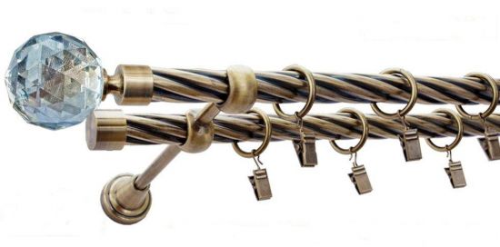 Karnisz PARYS Antyk Mosiądz, Podw&oacute;jny 19 + 19 rura skrętna