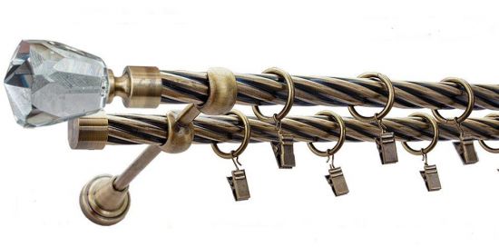 Karnisz TRAVO Antyk Mosiądz, Podw&oacute;jny 19 + 19 rura skrętna