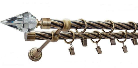 Karnisz VENETO Antyk Mosiądz, Podw&oacute;jny 19 + 19 rura skrętna