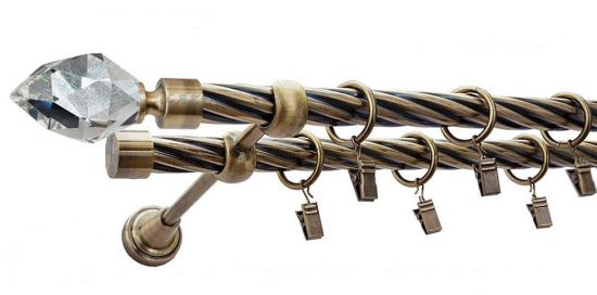 Karnisz TULIP Antyk Mosiądz, Podw&oacute;jny 19 + 19 rura skrętna