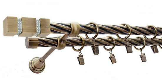 Karnisz FOSSI Antyk Mosiądz, Podw&oacute;jny 19 + 19 rura skrętna