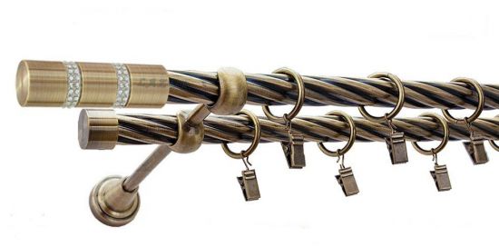 Karnisz ROSETTI Antyk Mosiądz, Podw&oacute;jny 19 + 19 rura skrętna