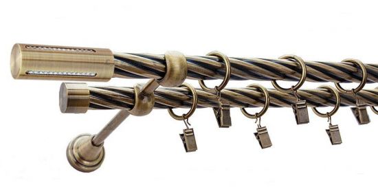 Karnisz LANSO Antyk Mosiądz, Podw&oacute;jny 19 + 19 rura skrętna