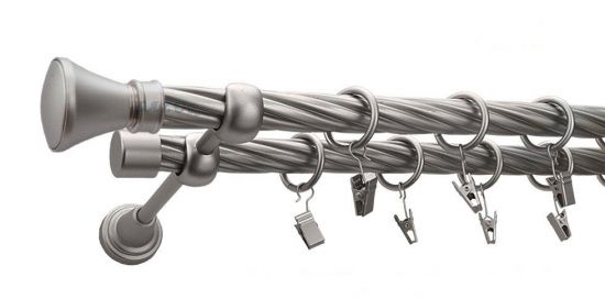 Karnisz LUXOR Satyna Nikiel, Podw&oacute;jny 19 + 19 rura skrętna