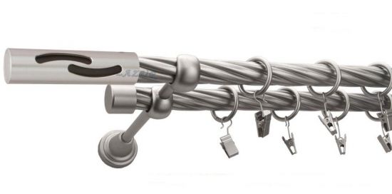 Karnisz FALKO Satyna Nikiel, Podw&oacute;jny 19 + 19 rura skrętna