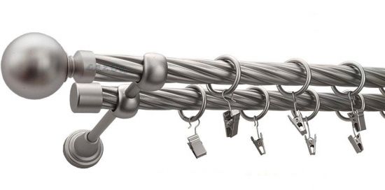 Karnisz GLOB Satyna Nikiel, Podw&oacute;jny 19 + 19 rura skrętna