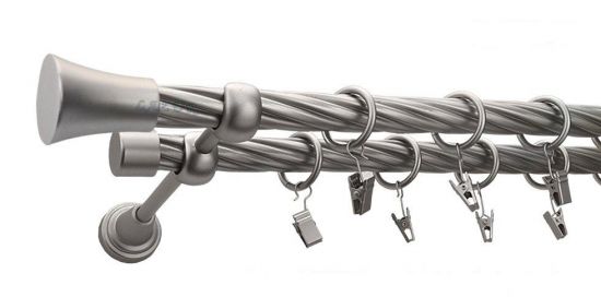 Karnisz MONACO Satyna Nikiel, Podw&oacute;jny 19 + 19 rura skrętna