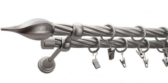 Karnisz TWISTER Satyna Nikiel, Podw&oacute;jny 19 + 19 rura skrętna