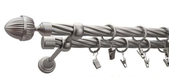 Karnisz ODEON Satyna Nikiel, Podw&oacute;jny 19 + 19 rura skrętna