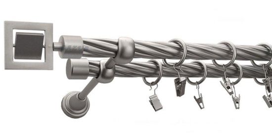 Karnisz RUBIK Satyna Nikiel, Podw&oacute;jny 19 + 19 rura skrętna