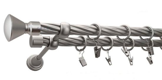 Karnisz APOLLO Satyna Nikiel, Podw&oacute;jny 19 + 19 rura skrętna