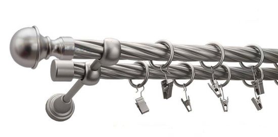 Karnisz BOSTON Satyna Nikiel, Podw&oacute;jny 19 + 19 rura skrętna