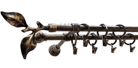 Karnisz Motyw Kute Czarne Złoto, Podw&oacute;jne 16 + 16 LIŚĆ R&Oacute;ŻY