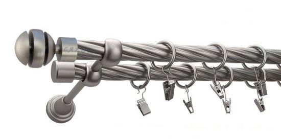 Karnisz GLORY Satyna Nikiel, Podw&oacute;jny 19 + 19 rura skrętna