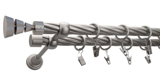 Karnisz STYLUS Satyna Nikiel, Podw&oacute;jny 19 + 19 rura skrętna