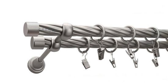 Karnisz ZAŚLEPKA Satyna Nikiel, Podw&oacute;jny 19 + 19 rura skrętna