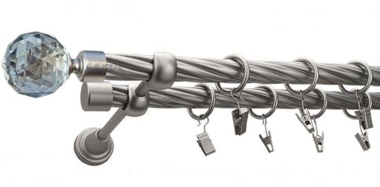 Karnisz PARYS Satyna Nikiel, Podw&oacute;jny 19 + 19 rura skrętna