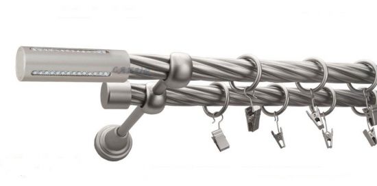 Karnisz LANSO Satyna Nikiel, Podw&oacute;jny 19 + 19 rura skrętna