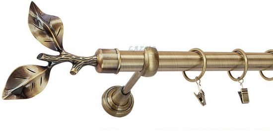 Karnisz LIŚĆ R&Oacute;ŻY Antyk Mosiądz, Pojedynczy 25 rura gładka