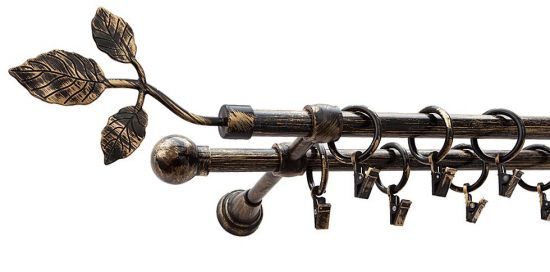 Karnisz Motyw Kute Czarne Złoto, Podw&oacute;jne 16 + 16 LISTEK