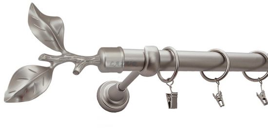 Karnisz LIŚĆ R&Oacute;ŻY Satyna Nikiel, Pojedynczy 25 rura gładka