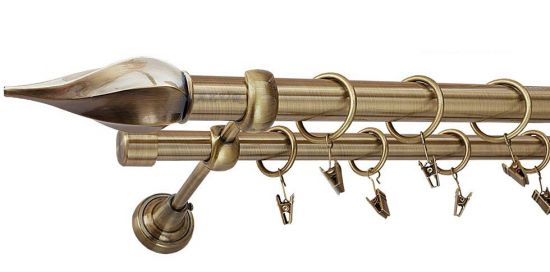 Karnisz TWISTER Antyk Mosiądz, Podw&oacute;jny 25 +19 rura gładka