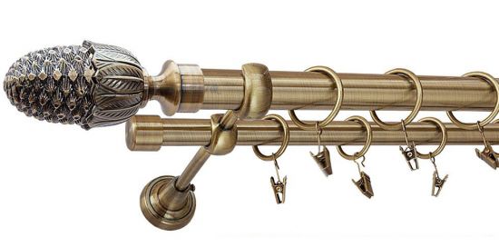 Karnisz ŻOŁĄDŹ Antyk Mosiądz, Podw&oacute;jny 25 +19 rura gładka