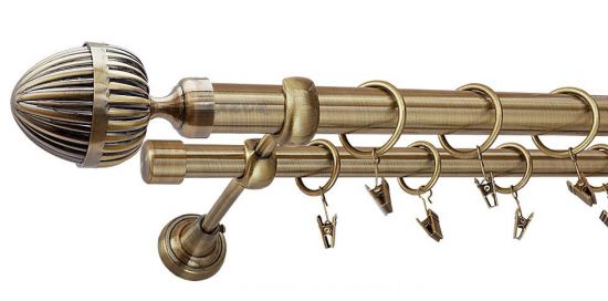 Karnisz ODEON Antyk Mosiądz, Podw&oacute;jny 25 +19 rura gładka