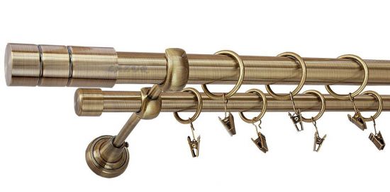 Karnisz CYLINDER Antyk Mosiądz, Podw&oacute;jny 25 +19 rura gładka