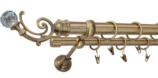 Karnisz AZURRO Antyk Mosiądz, Podw&oacute;jny 25 +19 rura gładka