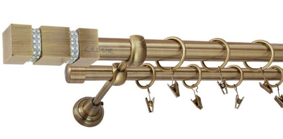 Karnisz FOSSI Antyk Mosiądz, Podw&oacute;jny 25 +19 rura gładka