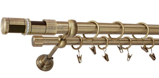 Karnisz DANTE Antyk Mosiądz, Podw&oacute;jny 25 +19 rura gładka