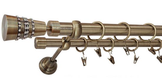 Karnisz ZEUS Antyk Mosiądz, Podw&oacute;jny 25 +19 rura gładka