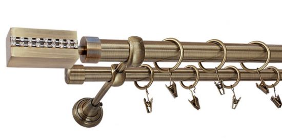 Karnisz ZEFIR Antyk Mosiądz, Podw&oacute;jny 25 +19 rura gładka