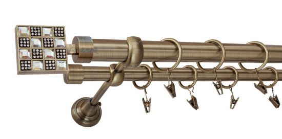 Karnisz HELIOS Antyk Mosiądz, Podw&oacute;jny 25 +19 rura gładka