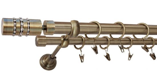 Karnisz POSEJDON Antyk Mosiądz, Podw&oacute;jny 25 +19 rura gładka