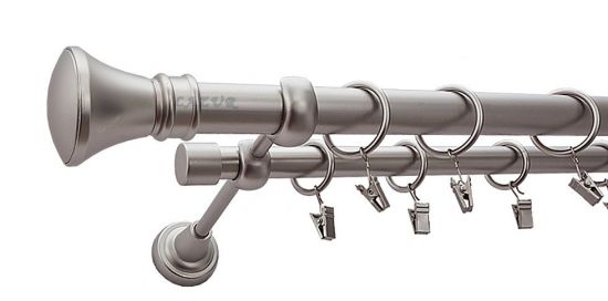 Karnisz LUXOR Satyna Nikiel, Podw&oacute;jny 25 +19 rura gładka